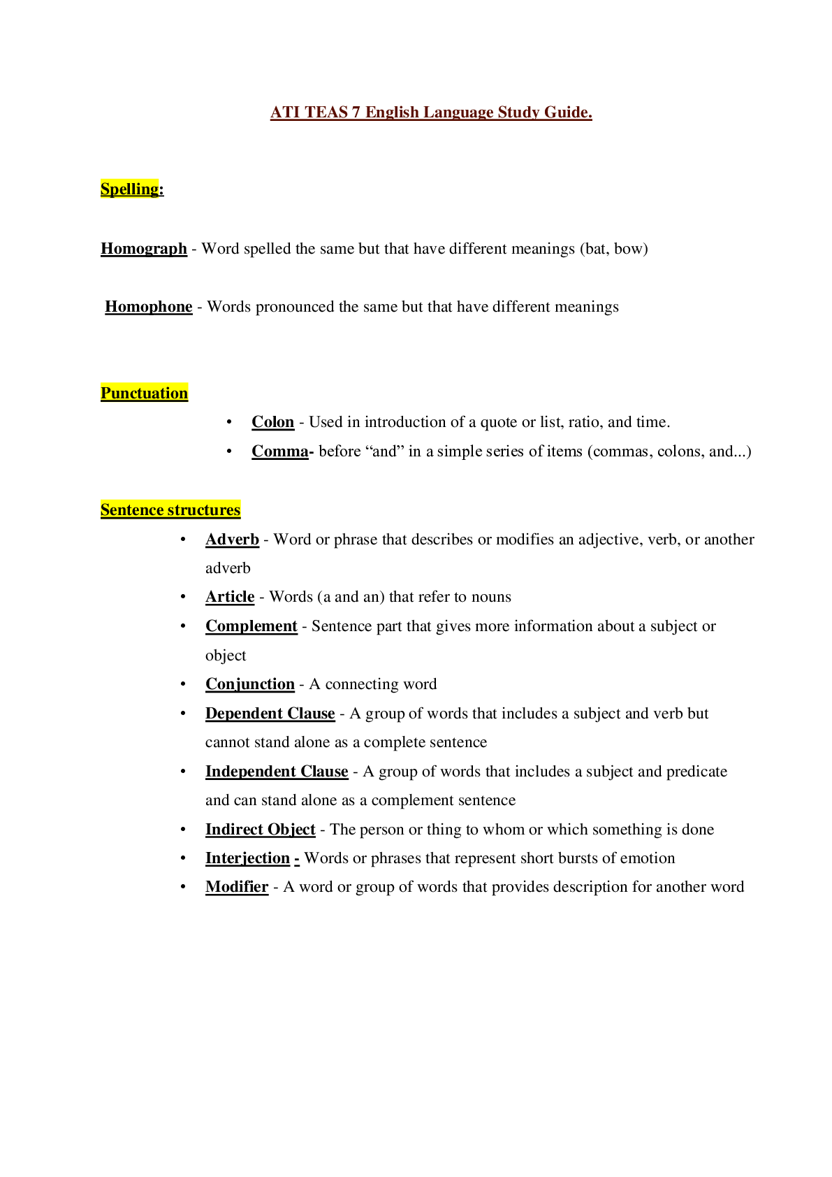 Preview image for ATI TEAS 7 English Language Study Guide 2023